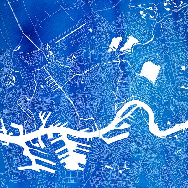 Rotterdam Stadskaart | Blauw aquarel Vierkant van WereldkaartenShop
