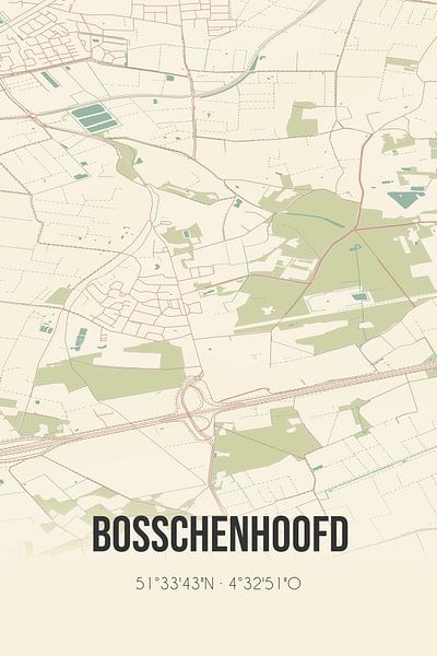 Carte ancienne de Bosschenhoofd (Brabant septentrional) par Affiches de lieux