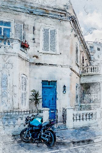 Malta St. Julians stad aquarel schilderij #malta