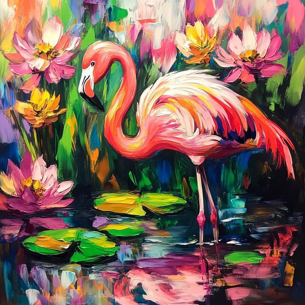 Colourful flamingo blooming in the water by Poster Art Shop