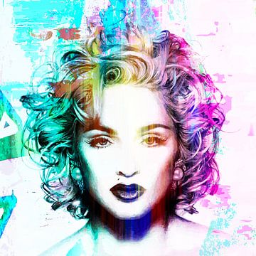 Madonna Vogue Abstract Portrait Blue Pink by Art By Dominic