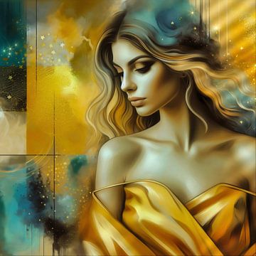 Femme en robe dorée sur Digital Art Nederland