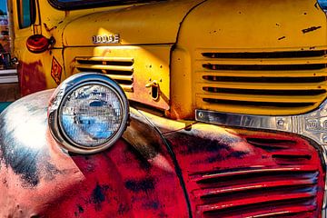 Detail hood headlight Doge classic car on Route 66 USA by Dieter Walther