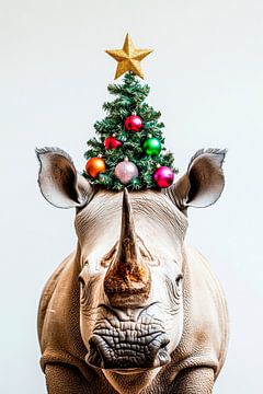 Kerstneushoorn van Poster Art Shop