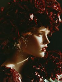 surrealistisch portret vrouw met bloemen in haar