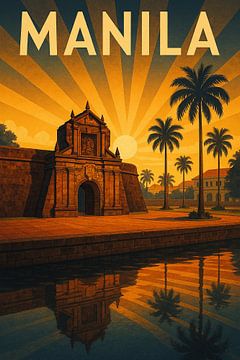 Manila Intramuros Vintage Kunst - Fort Santiago Historische Stadtmauer Druck