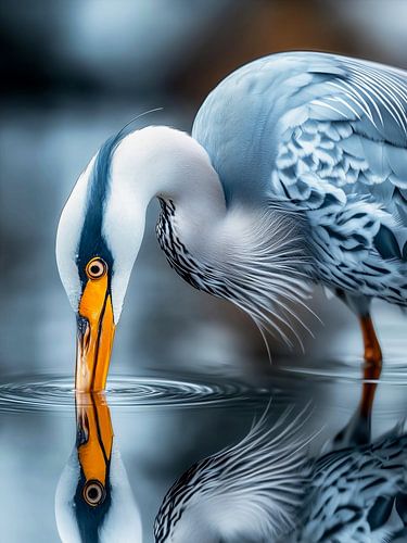 Elegante reiger De reflectie van stilte
