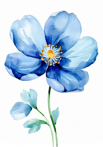 Wunderschöne blaue Mohnblume  in Aquarell