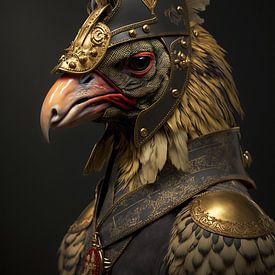 The quick rooster with the golden corset by Digitale Schilderijen