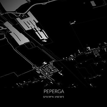 Zwart-witte landkaart van Peperga, Fryslan. van Rezona