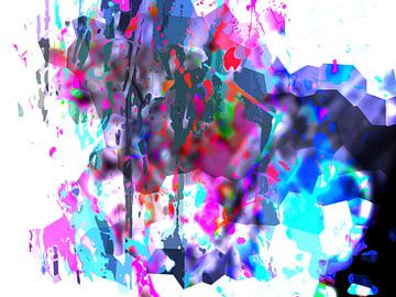 Modernes, abstraktes digitales Kunstwerk in Lila Blau Rot von Art By Dominic