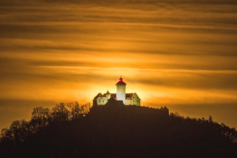Moonrise behind Wachsenburg Castle in Thuringia by Christian Möller Jork