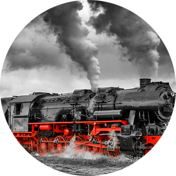 Stoom locomotief in zwart wit en rood van Sjoerd van der Wal Fotografie
