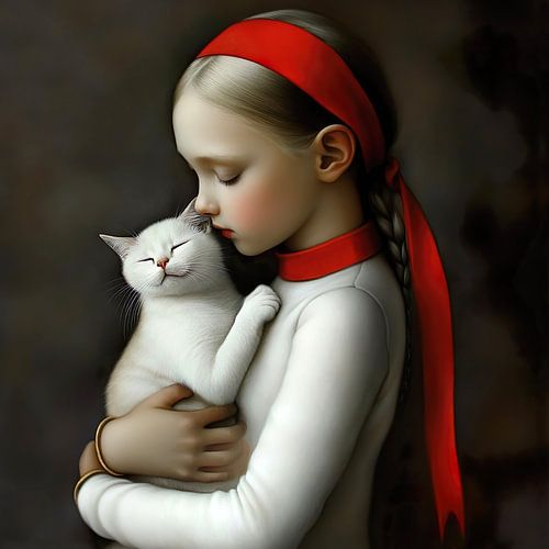 Meisje met witte kat