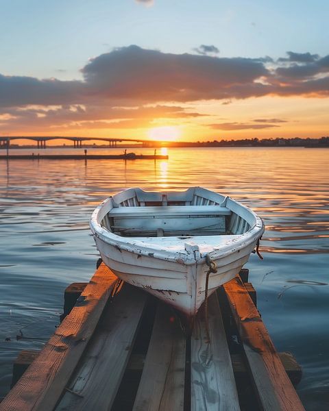 Weißes Boot auf Steg von fernlichtsicht