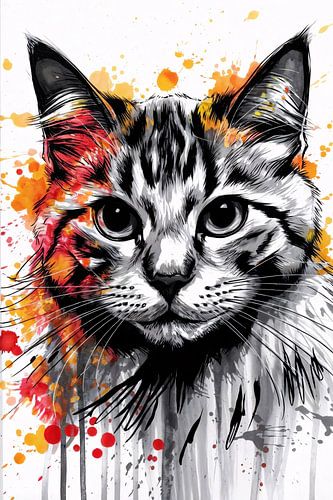 Portrait de chat dynamique avec des éclats de couleur