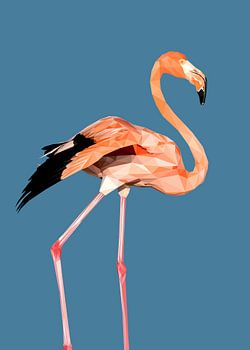 Flamingo in Low Poly Blue Background
