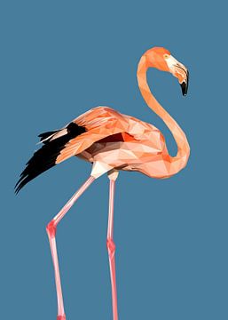 Flamingo in Lage Poly Blauwe Achtergrond van Yoga Art 15