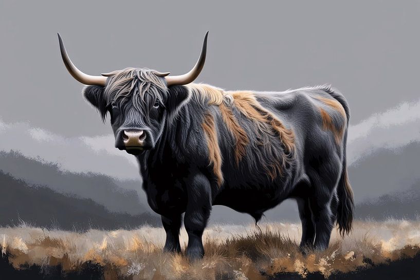 Schottischer Highlander in freier Wildbahn von Art & Soul Creations