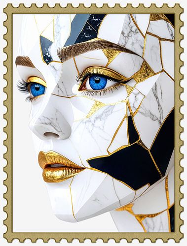 Portrait composé de fragments d'or et de marbre  C