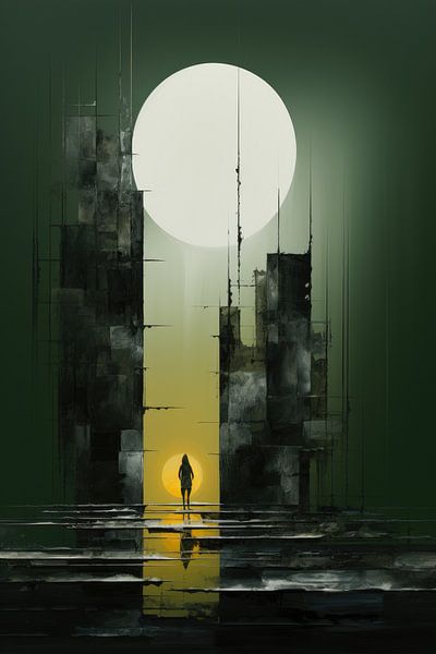 Sophisticated Modernity in Olive Green by Digitale Schilderijen