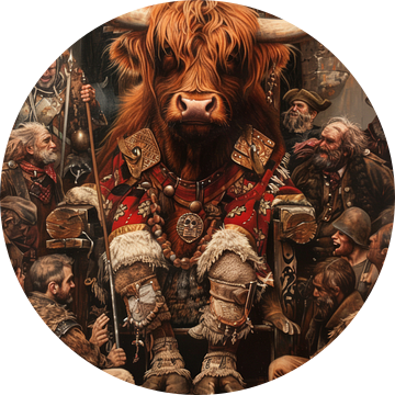 Schotse hooglander als koning op de troon van Digitale Schilderijen