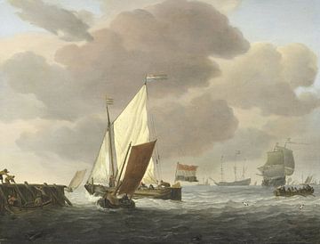 Schepen voor de kust bij flinke bries, Willem van de Velde (II), ca. 1650 - ca. 1707