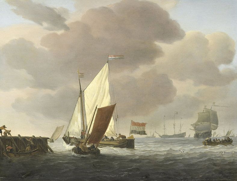 Schepen voor de kust bij flinke bries, Willem van de Velde (II), ca. 1650 - ca. 1707 van Schilders Gilde