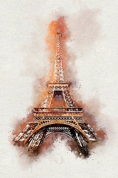Eiffeltoren Parijs Frankrijk in koperkleurige aquarel van Andreea Eva Herczegh