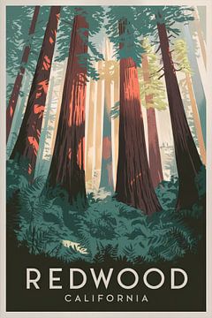 Redwood, Californië Vintage Reisposter van Poster Art Shop