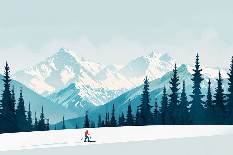 Skiers in a snowy mountain landscape by Poster Art Shop