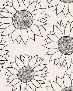 Zonnebloemen in lijnen op beige achtergrond
