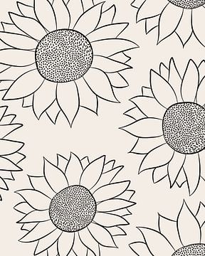 Sonnenblumen in Linien auf beigem Hintergrund von Studio Miloa