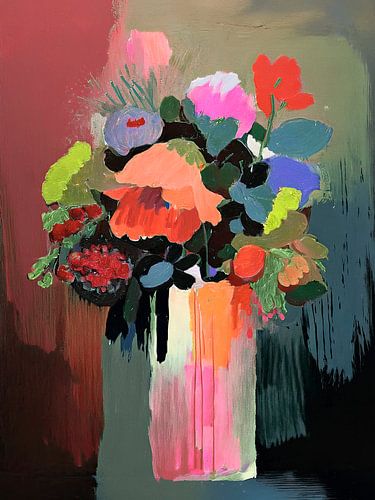 Modern Abstract Still Life. Atmospheric flower bouquet in vase