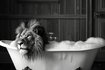 Un lion majestueux dans la salle de bain - Un tableau de salle de bain imposant pour vos toilettes sur Felix Brönnimann