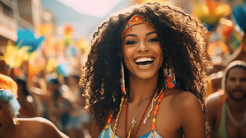 Une jeune femme sourit dans les rues de Rio de Janeiro lors du défilé du carnaval par Animaflora PicsStock