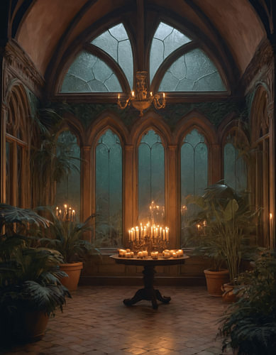 Atmospheric Gothic Conservatory with Warm Candles