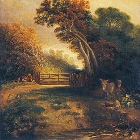 Landschap met picknickers en ezels bij een hek, Joseph Paul van Oude Meesters Atelier