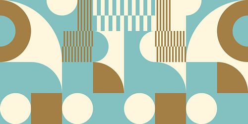 Abstracte retro geometrische kunst in goud, blauw en gebroken wit nr. 8