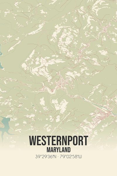Alte Karte von Westernport (Maryland), USA. von Ortsdrucke