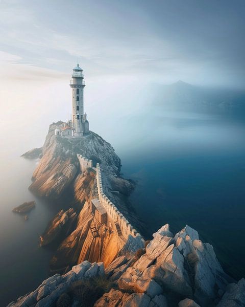 Vuurtoren op rotsen van fernlichtsicht