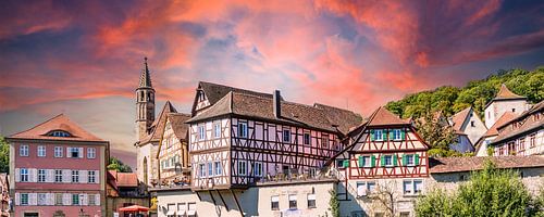 Skyline van de stad Schwäbisch Hall in Baden-Württembergberg Ge