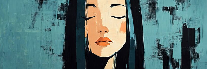 Woman with Eyes Closed | Turquoise Woman with Eyes Closed by Art Whims