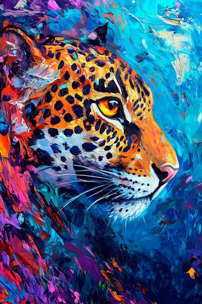 Leopardenkopf in leuchtenden Farben von Poster Art Shop
