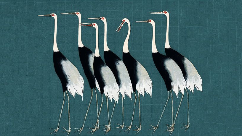 Japan Cranes on Teal Green by Mad Dog Art