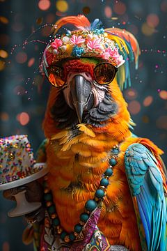 Grappige papegaai viert 60s 70s disco verjaardag van Felix Brönnimann