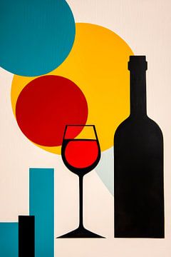 Wijnfles en glas abstract van Poster Art Shop