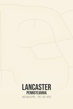 Vintage landkaart van Lancaster (Pennsylvania), USA. van MijnStadsPoster