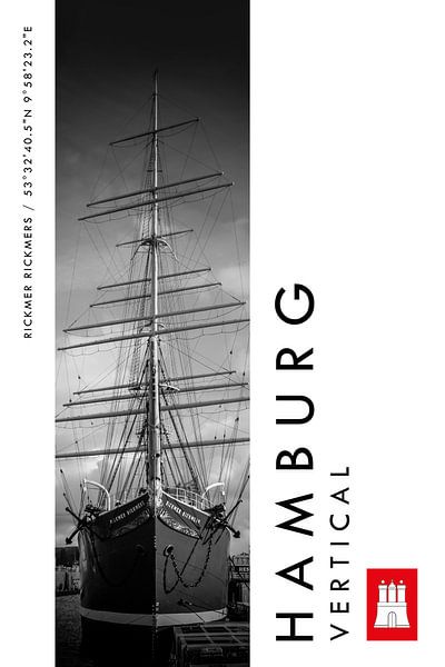 Hamburg Vertical Rickmer Rickmers (black and white) by Christian Müringer
