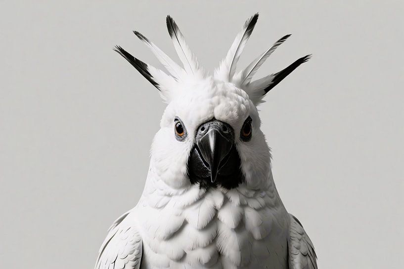 Nahaufnahme eines weißen Kakadus mit Details von Art & Soul Creations